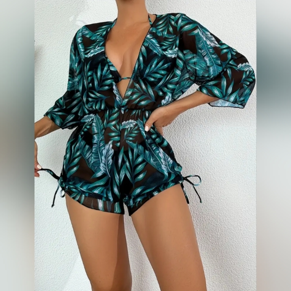 Swimsuit | 3 Piece Leaf Print Bikini Set